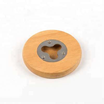 eco friendly magnetic round wood coaster bottle opener